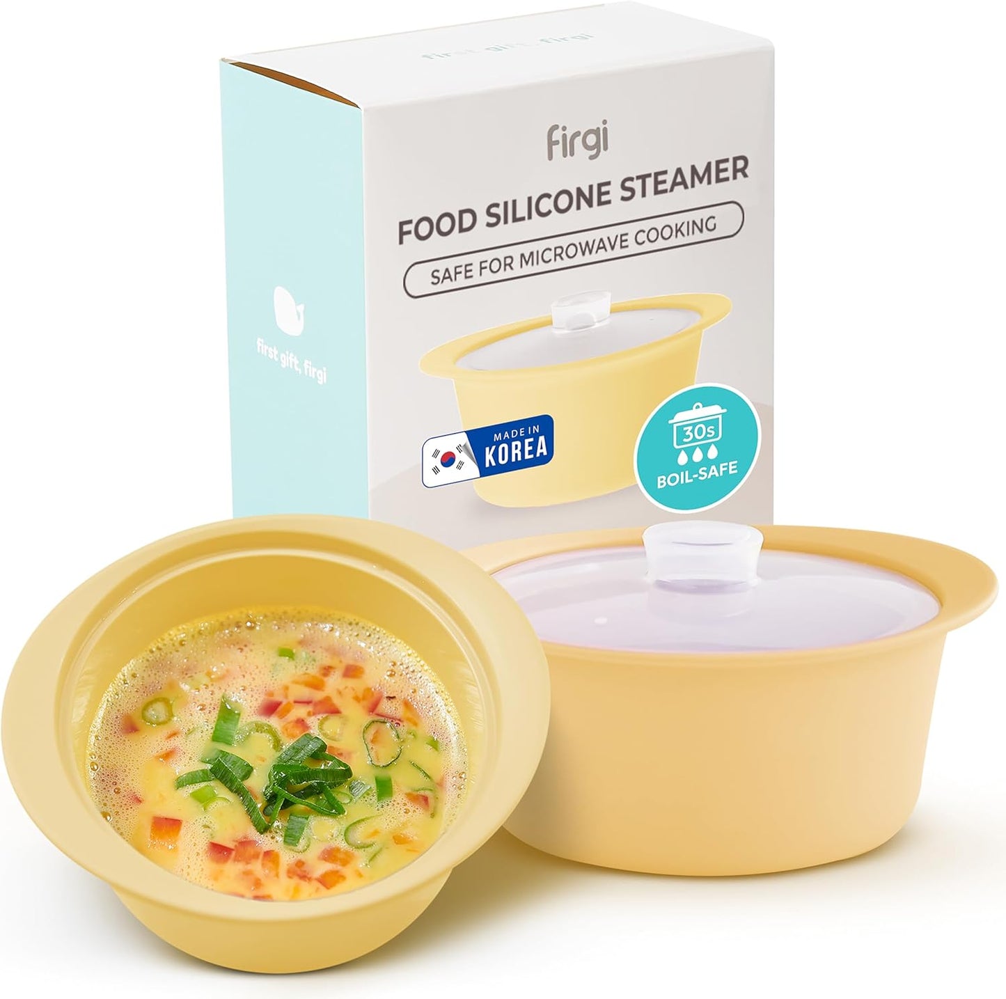 20oz Platinum Silicone Microwave Steamer Pot with Handle & Lid - Korea 100% Food-Grade Steamer Bowl, Heat-Resistant Cooker with Steam Holes, Easy Clean, Dishwasher Safe, Yellow