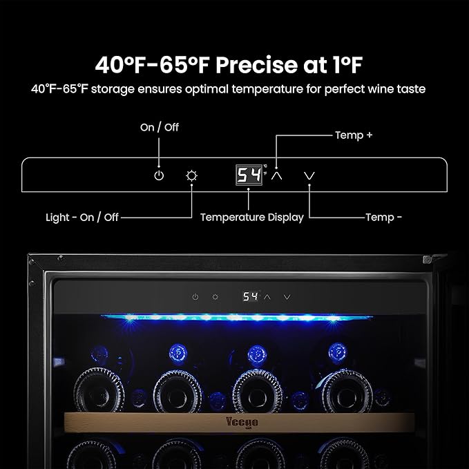 Yeego Wine Fridge 24 inch - 47 Bottles 40-65℉ Touch Control, Built-In/Under Counter/Freestanding Wine Cooler Refrigerator with Glass Door, Perfect for Bar, Home, Kitchen Cabinet, Office