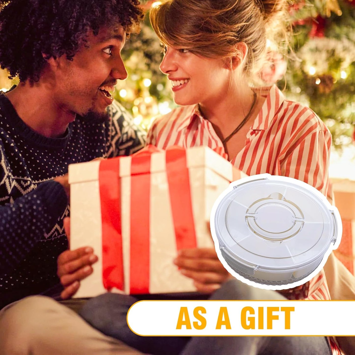 Divided Rotating Serving Tray with Lid & Handle, Portable Snack Spinner for Fruits, Veggies, Charcuterie, Party, Travel, Picnic, and Fridge Storage