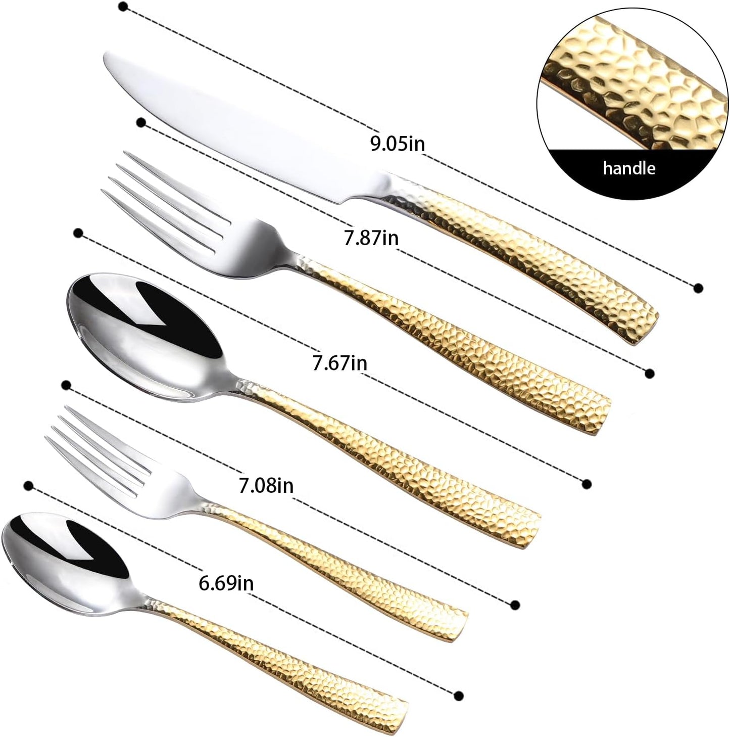 Hammered Silverware Set For 4,Forks and Spoons 18/10 Stainless Steel Heavy Duty Silverware Gold Cutlery Set 20 Piece Flatware Set,Mirror Polished,Dishwasher Safe (20 pcs gold)