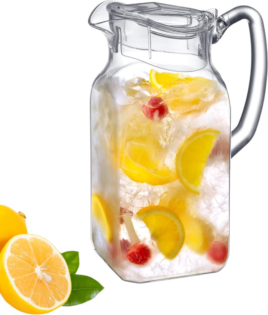 Amazing Abby - Quadly - Plastic Pitcher (64 oz, 2 Quart), Clear Water Pitcher with Lid, Fridge Jug, BPA-Free, Shatter-Proof, Great for Iced Tea, Sangria, Lemonade, Juice, Milk, and More
