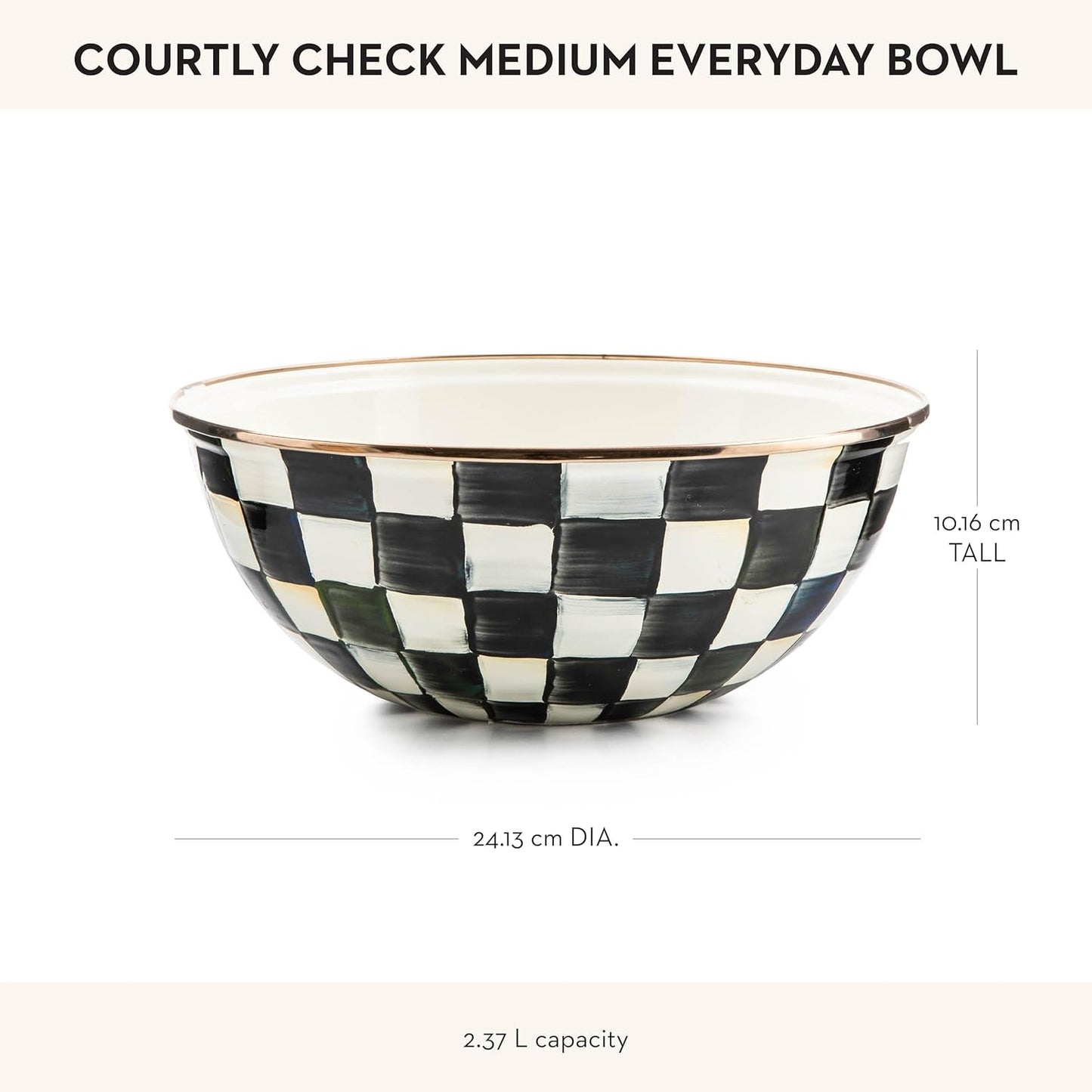 MACKENZIE-CHILDS Enamel Everyday Bowl, Serving Bowl for Entertaining, Medium, Black-and-White Courtly Check, Set of 1