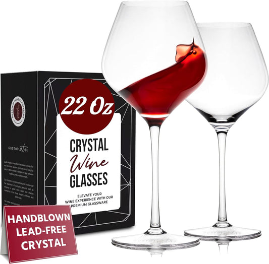 Gusto Nostro Crystal Wine Glasses Set of 2, 22 Oz Long Stem Modern Wine Glasses for White and Red Wine, Dishwasher Safe, Fancy, Elegant, Large and Tall Wine Glass for Wedding Christmas Anniversary