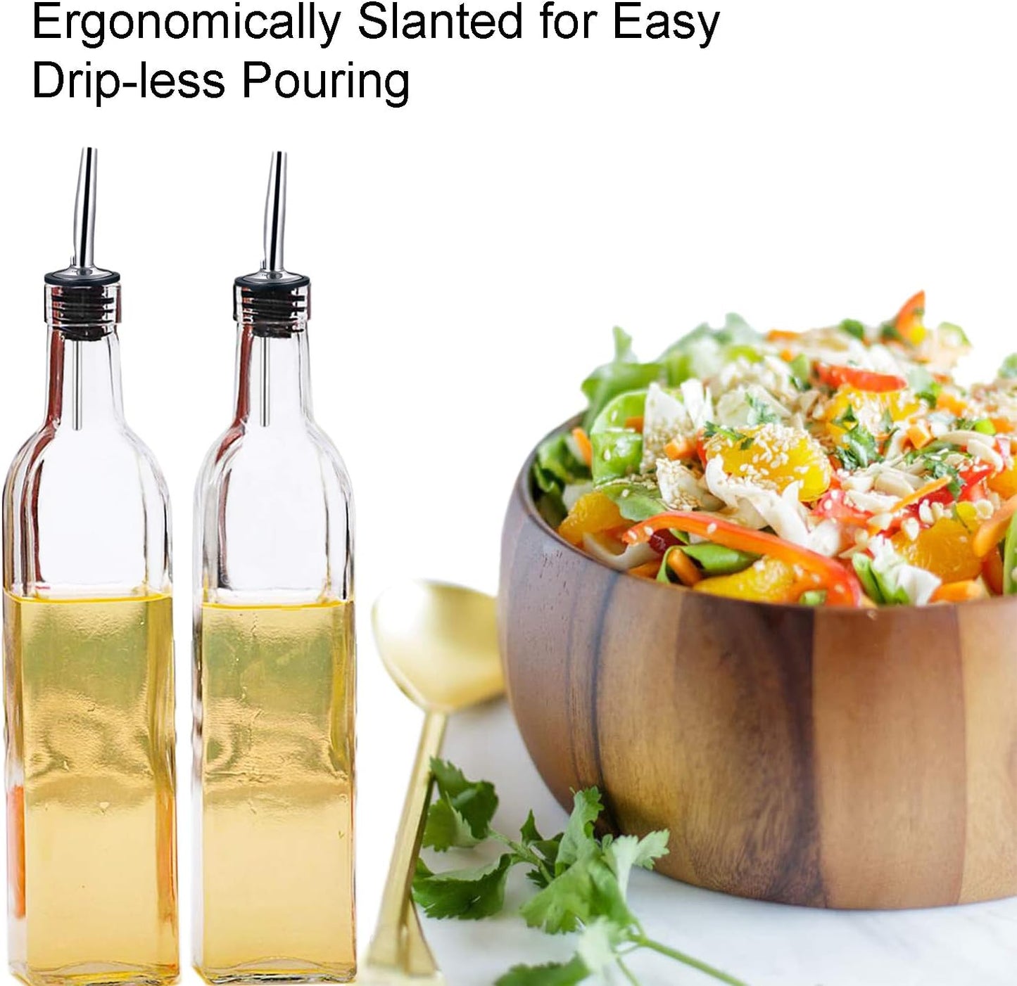 LanMa Olive Oil Spouts for Bottles, Stainless Steel Bottle Spout for Pours Liquor Vinegar Syrup or Oils with Stainless Steel Funnels (6 Pcs)