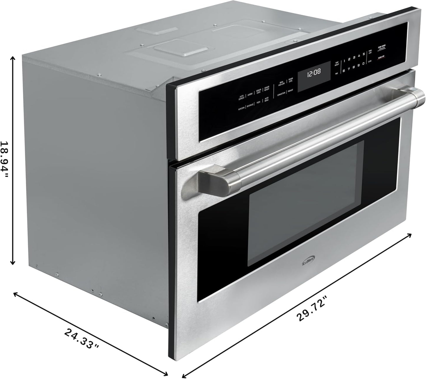KoolMore KM-CWO30-SS Built-in Microwave with Convection Oven and Air Fryer, 1000W Power with 10 Levels, UL Listed Capacity in Stainless-Steel, 30 in/1.6 cu. ft, Silver