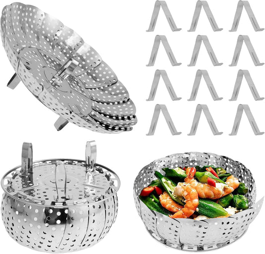 Vegetable Steamer Basket for Cooking with Extendable Handle, 3 Size Folding Veggie Steamer Insert, Expandable Food Steamer Fit Various Size