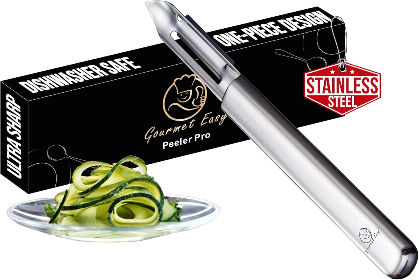 Stainless Steel Vegetable Peeler, Ultra Sharp Potato Peeler, Best for Peeling Veggie & Fruit, Seamless One-Piece Design, Peel Both Ways - Left & Right-Hand Friendly, Dishwasher Safe, 5-Year Warranty