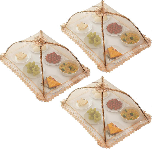 3-Pack 28"x20" - Extra Large Food Covers for Outside, Pop-Up Food Nets & Tents for Outdoors | Bug Proof Reusable Covers for Parties, Picnics, BBQs, Camping Essentials (Collapsible)