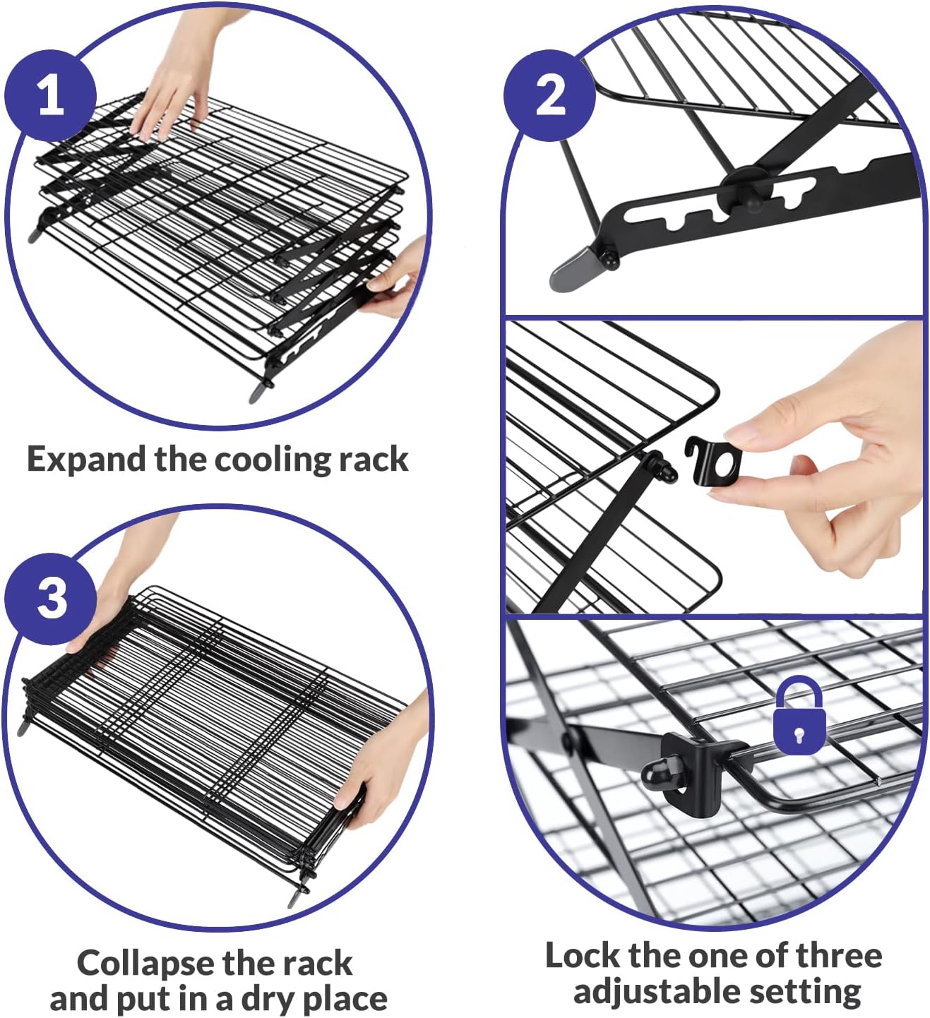 Geesta 2/3/4-Tier Upgraded Collapsible Cooling Rack with Adjustable 3 Setting Design Stackable Roasting Cooking Drying Wire Cooling Rack for Cookies Baking Gifts for Women