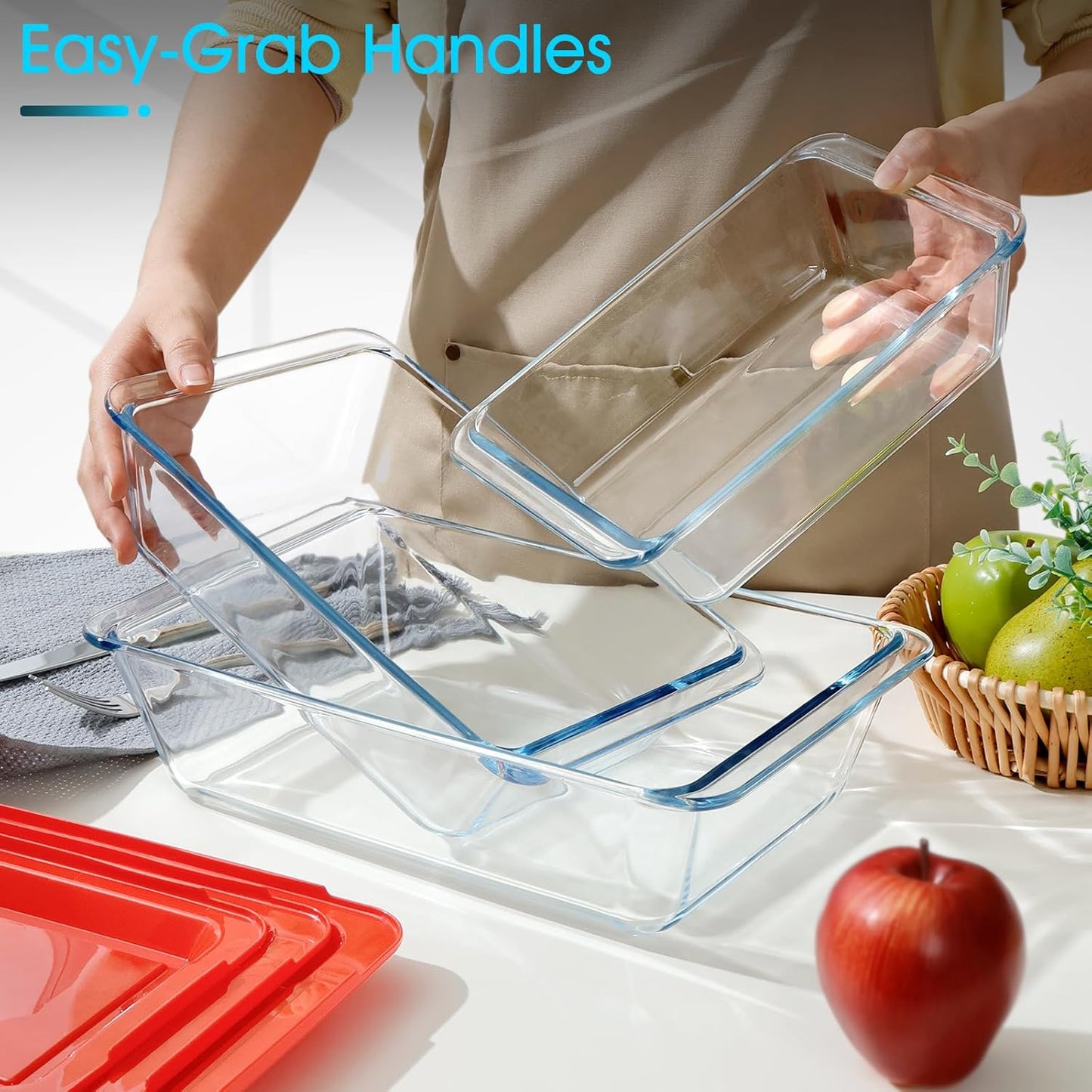 NUTRIUPS Deep Glass Baking Dish with Lids, 1.5+2.4+3.7Qt 3-Pack Deep Lasagne Dish for Oven, Rectangular Glass Bakeware