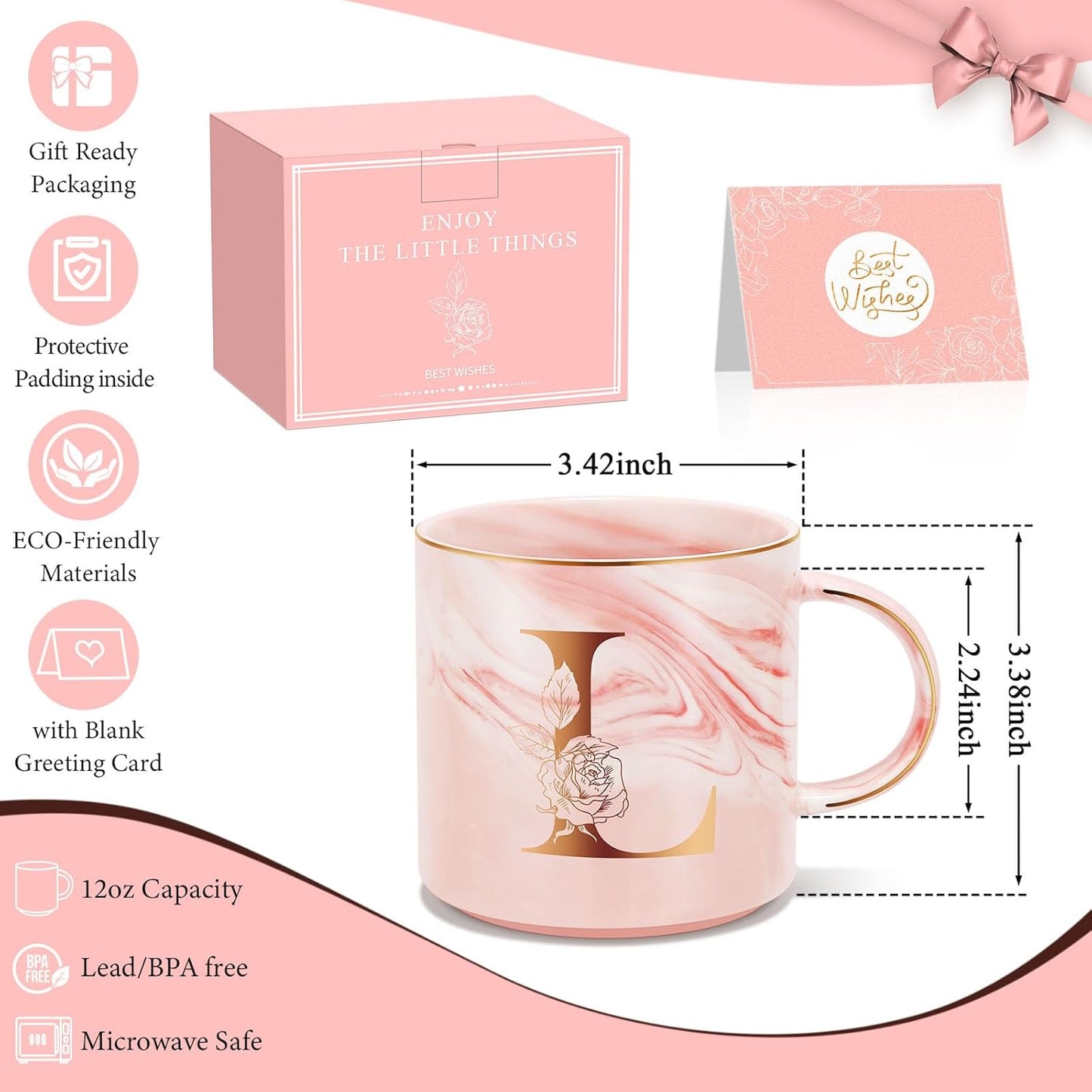 Personalized Gifts for Women Coffee Mug, Initial Customized Gift Monogrammed A-Z Coffee Mug 12 OZ, Christmas Anniversary Birthday Gifts for Women Mom Grandma Friend Sister Wife(L)