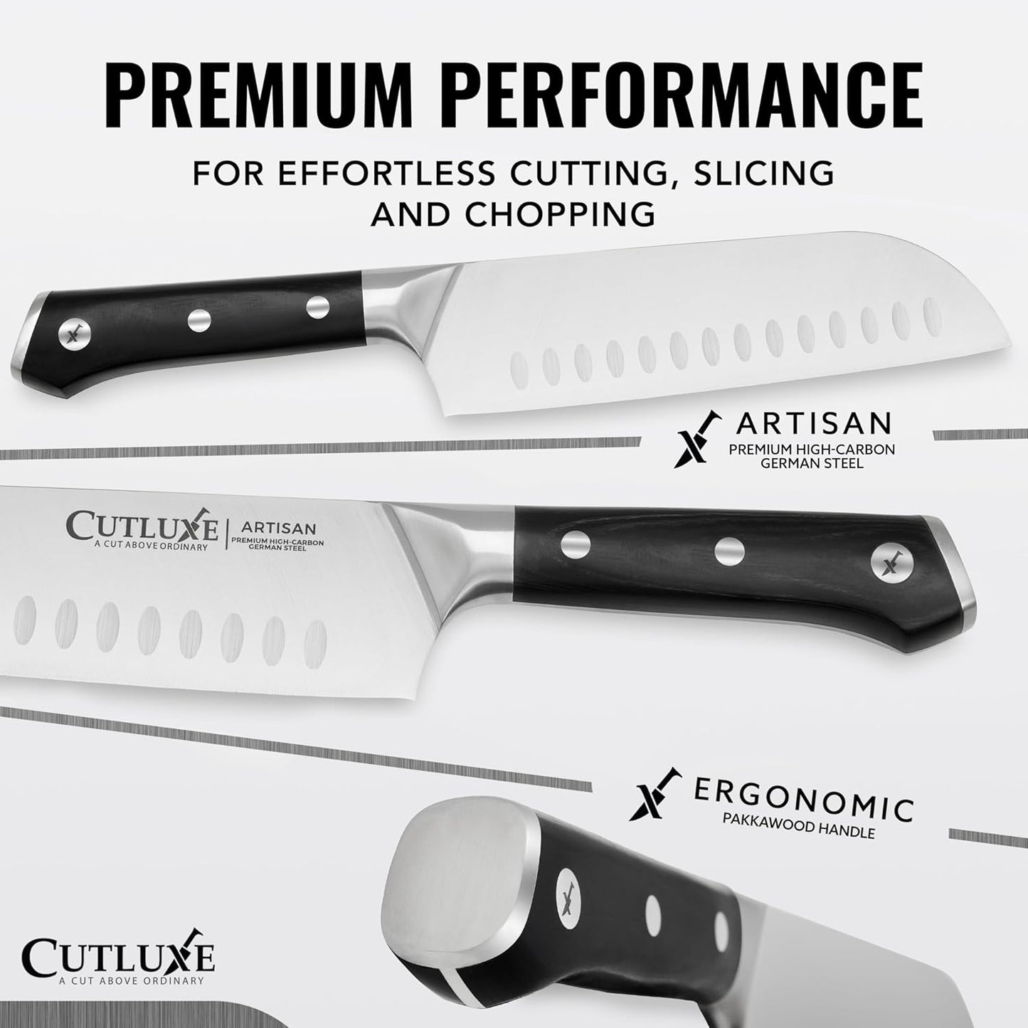 Cutluxe Chef Knife Set, 3 PCS Professional Chef's Knife Set – Razor Sharp German Steel, Full Tang, Ergonomic Handles - Artisan Series