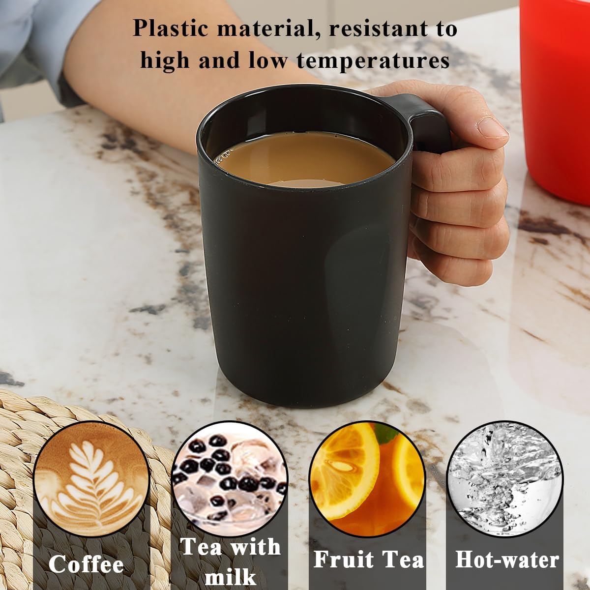 Kyraton Plastic Mug Set 12 Pieces, Mutil Color Unbreakable And Reusable Light Weight Travel Coffee Mugs Espresso Cups Easy to Carry And Clean, Dishwasher Safe