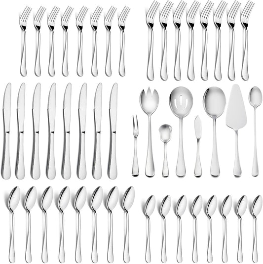 HaWare 48 Pieces Silverware Set with Serving Utensils, Stainless Steel Fancy Flatware Cutlery Set for 8, Traditional Elegant Style Tableware Eating Utensils, Mirror Polished & Dishwasher Safe