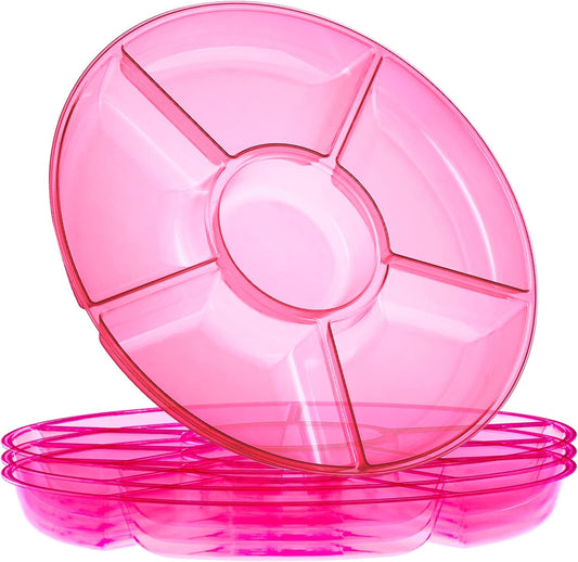 Plasticpro 6 Sectional Round Plastic Serving Tray/Platters Pink Pack of 8