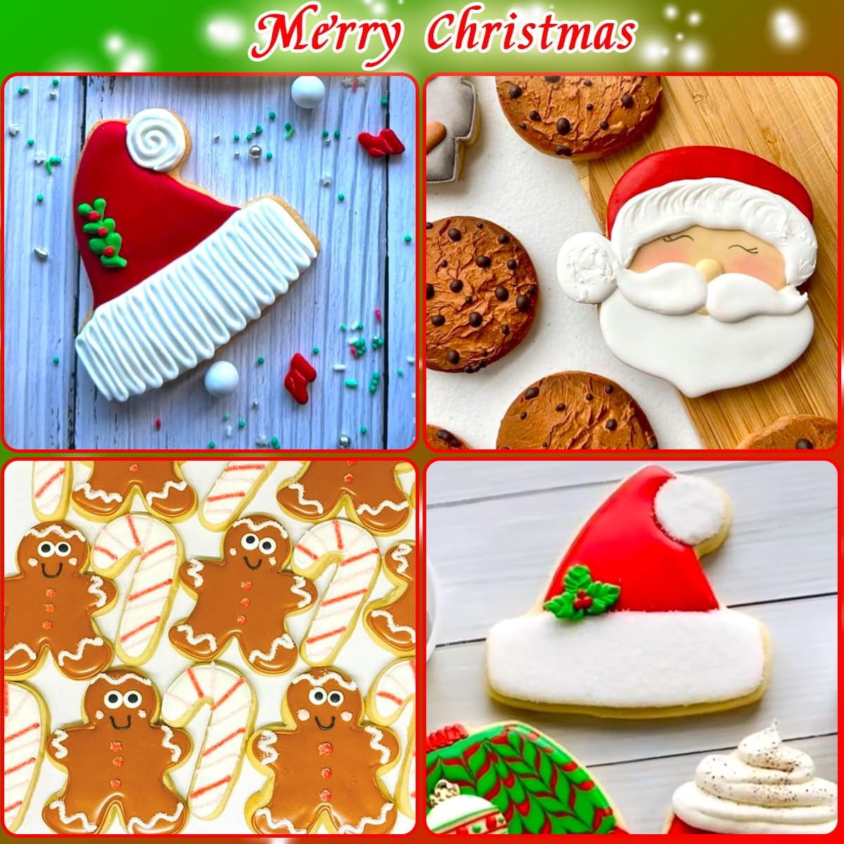Christmas Cookie Cutters Large 6Pcs, Metal Christmas Hat Socks Candy Canes Santa Claus Ginger Man Mini Tree Shapes Cookie Cutters, 430 Stainless Steel Biscuit Fondant Doubt Cutter