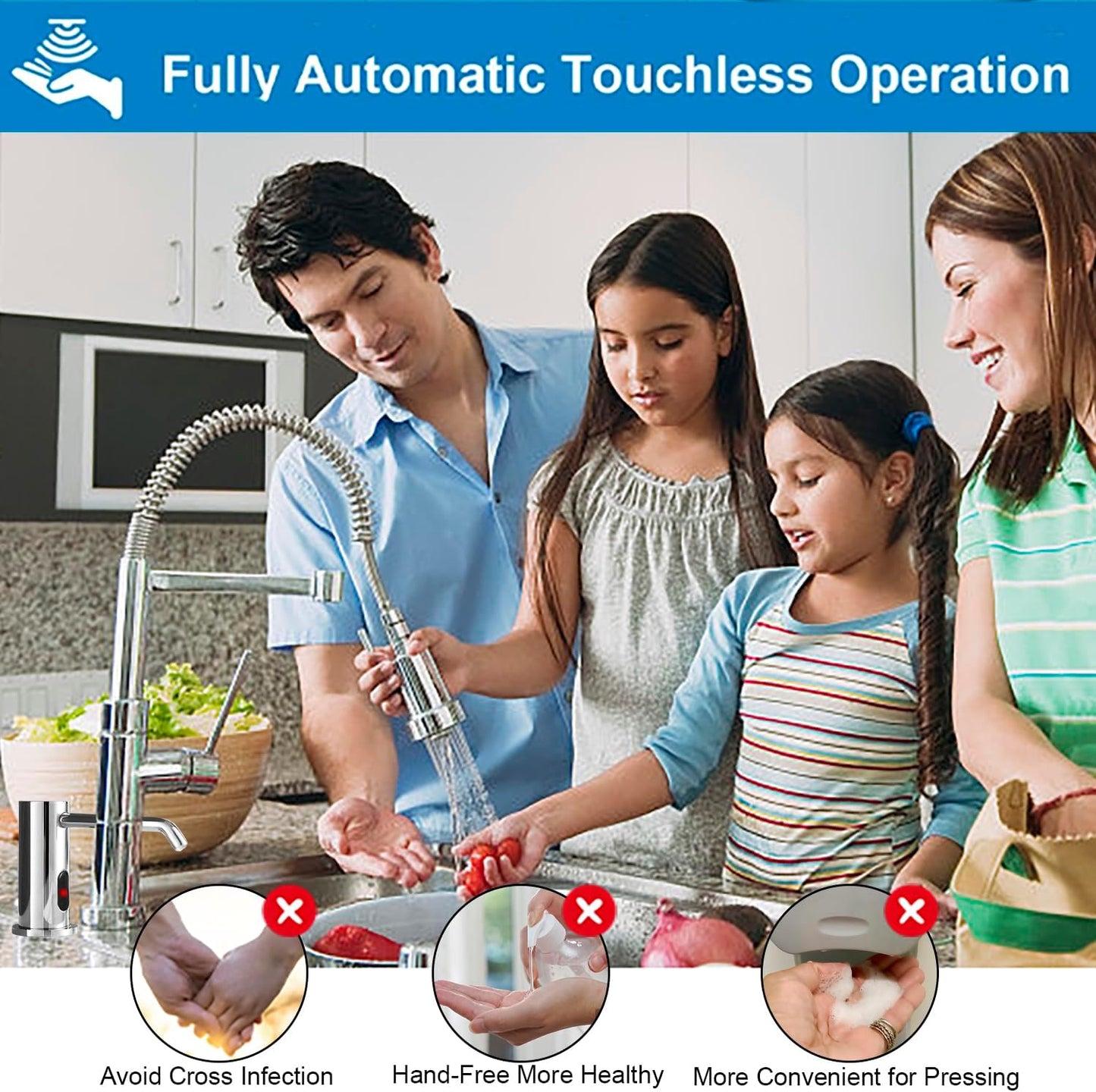 Touchless Automatic Soap Dispenser for Kitchen Bathroom Sink Built in Liquid Commercial Electric Soap Dispenser with Bottle and Pump Chrome Platingd