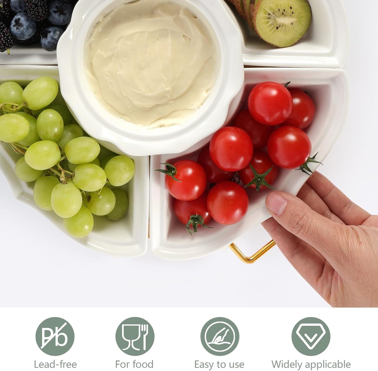 Party Serving Trays and Platters, Ceramic Lazy Susan Serving Tray with Divided Sections Appetizer Rotating Serving Tray for Fruits, Veggies, Chips and Dip Serving Set