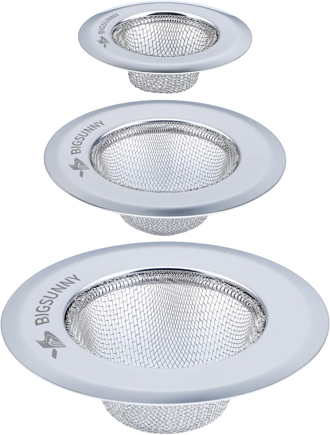 Mesh Sink Strainer Set of 3, MSY BIGSUNNY Stainless Steel Kitchen Sink Strainer Kitchen Drain Strainer with Large Wide Rim(4.5"+3.6"+2.8" Diameter) for Kitchen Sinks
