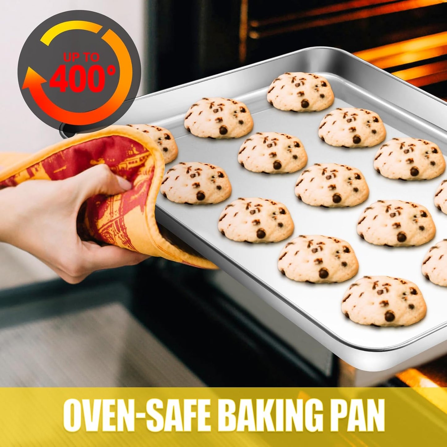 Baking Sheet, Cookie Sheet, Stainless Steel Baking Pan, 2 Piece-17.3''x 12.3'' x 1'', Half Sheet Pan for Oven, Baking Tray for Baking&Roasting, Nonstick&Nontoxic&Easy Clean