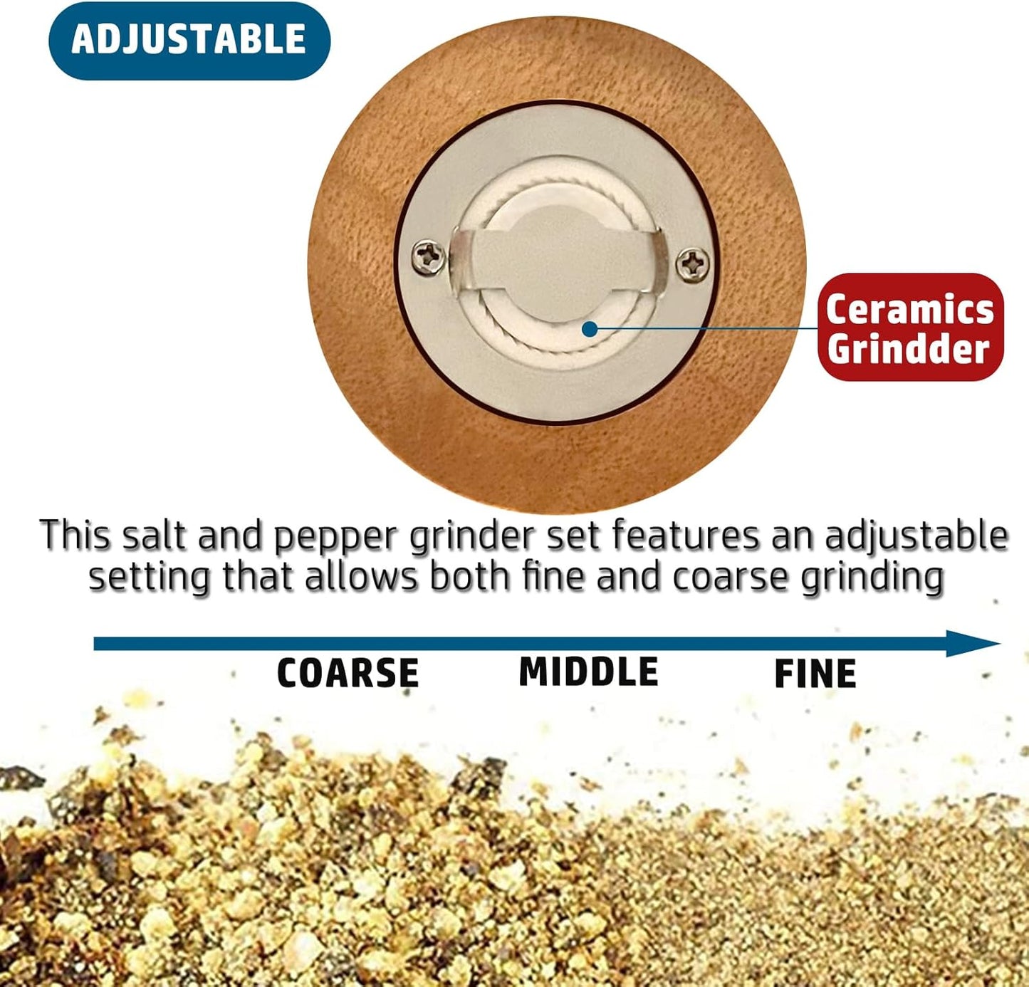 Pepper Mill Set，Manual Pepper Mills, Classical Hand Shake Wooden Pepper Grinder Set，Salt Mills，Wooden Pepper Mill，Ceramic Blades Metal Handle，Enjoy Fresh Ground Pepper (Walnut color 2pcs-6in)