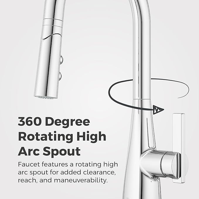 Pfister Exemplar Kitchen Faucet with Pull Down Sprayer, Single Handle, High Arc, NSF Certified, Polished Chrome Finish, F5297EPC