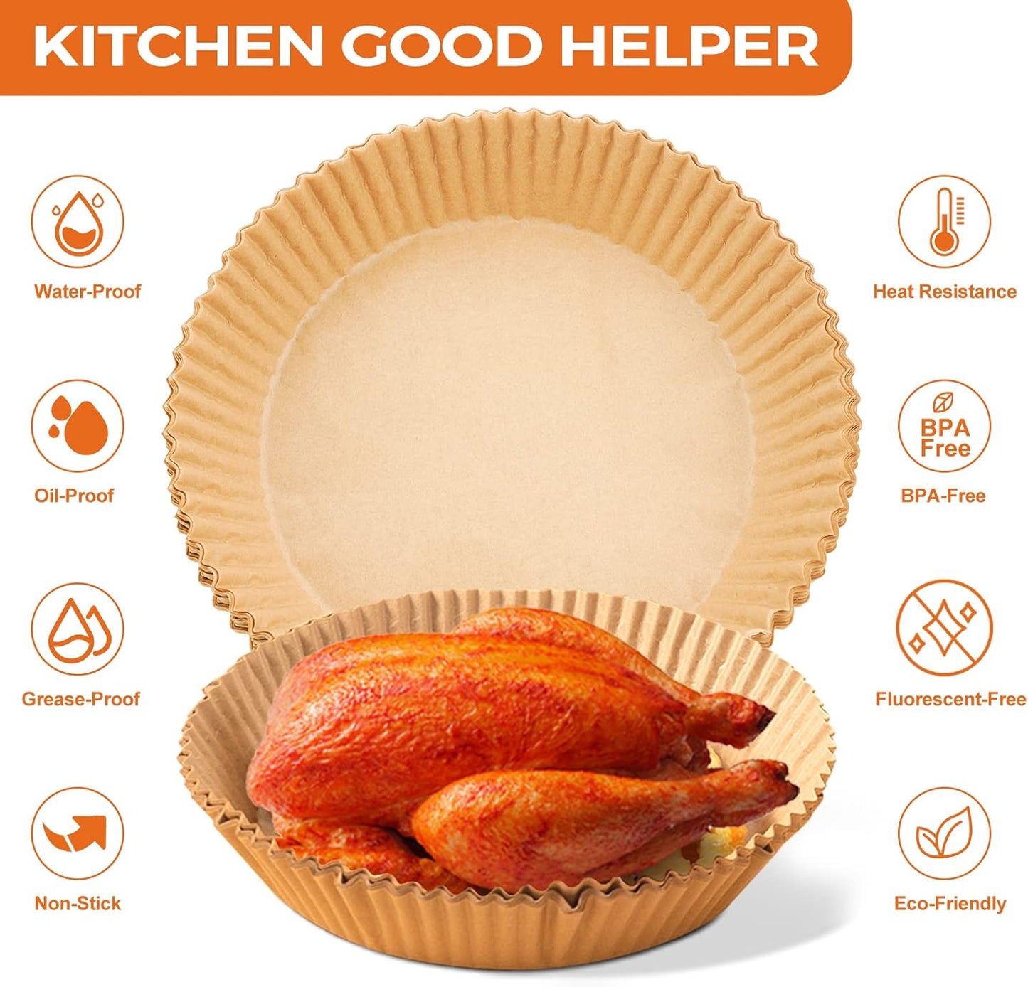 Air Fryer Paper Liners Disposable: 125PCS Non-Stick Air Fryer Parchment Paper, Food Grade Baking Liner for Baking Roasting Microwave (8IN-Round)