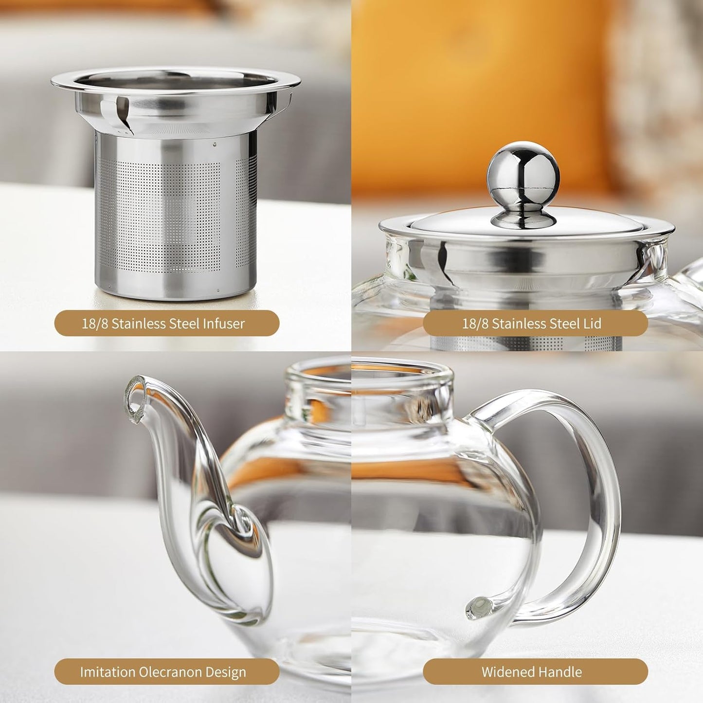 Glass Teapot with Removable Infuser, 27 oz/800ml Glass Tea Pot Small Borosilicate Glass Tea Steeper Kettle with Loose Leaf Tea Strainer For Flower Blooming Tea, ClearTea Maker Pitcher