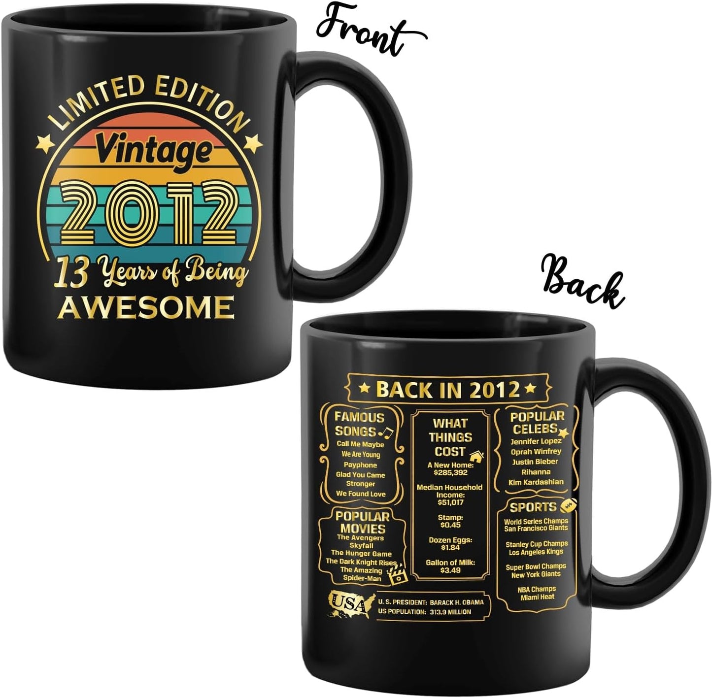 QUPT 13th Birthday Gifts for Girls Boys, 13th Birthday Gifts for Him, 2012 Birthday Gifts for Girls Boys, 13 Years Old Gifts, 2012 Birthday Gifts for Her Him, 13th Birthday Presents Coffee Mug