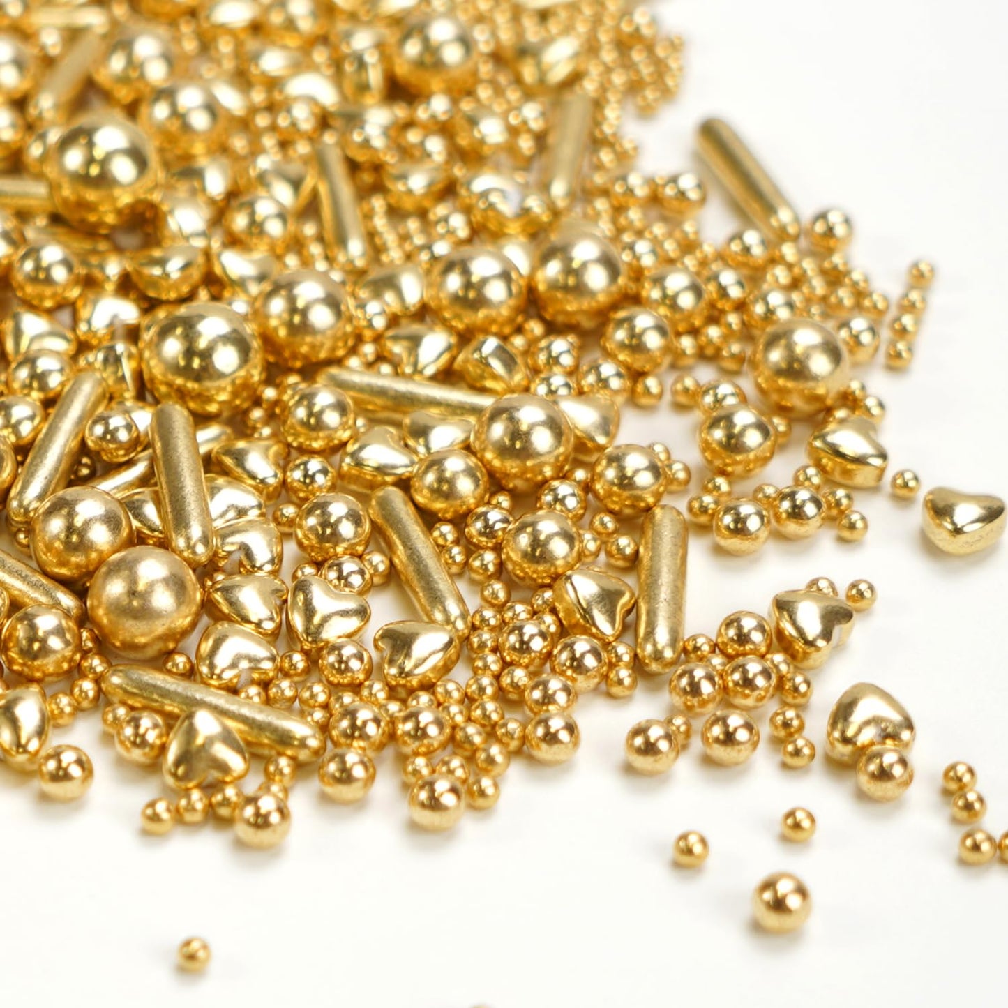 Dazzjoy Edible Gold Pearl Heart Rods Sprinkles, 130g/4.58oz, Mix Size, Gold Pearl Sprinkles for cupcake decorating, Cupcake Toppers Cake Decorations, Wedding Party Halloween Christmas Supplies