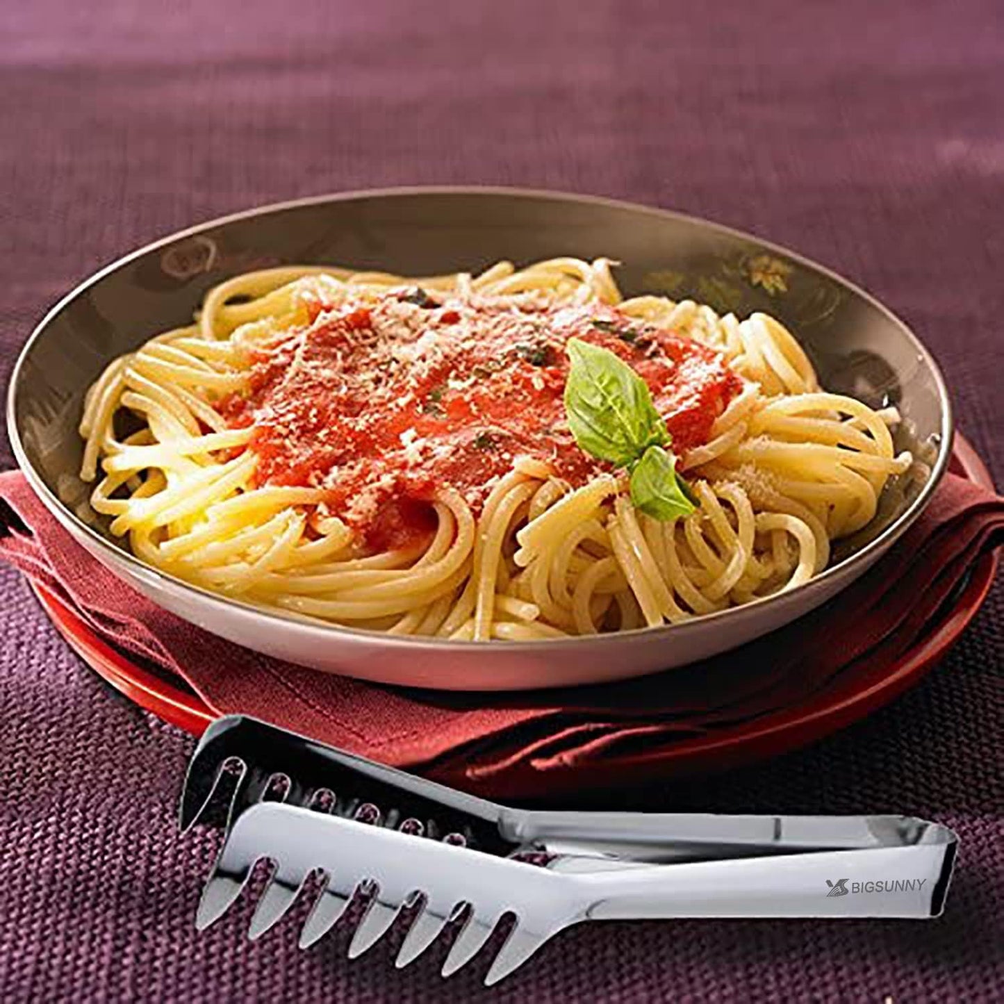 MSY BIGSUNNY Kitchen Pasta Tongs, 8" Stainless Steel Spaghetti Tongs