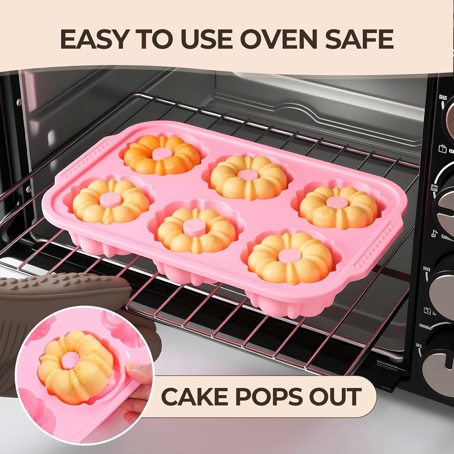 Mini Bundt Cake Pans for Baking, Silicone 6-Cavity Fluted Tube Cake Pan with Metal Reinforced Frame, Nonstick Baking Molds for Cupcake, Brownie, Donuts, Cornbread, Jello