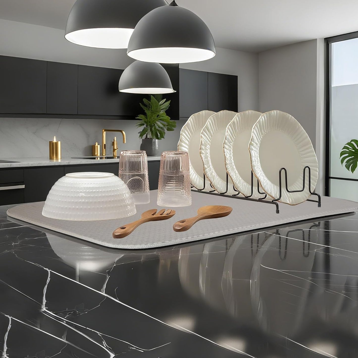 Dish Dryer Mat, Dish Drying Mats For Kitchen Counter, Large Dish Drying Pad for Kitchen Counter, Microfiber Dish Drying Mat for Sinks, Drainer Mats, 20 x 15 inches (Gray)