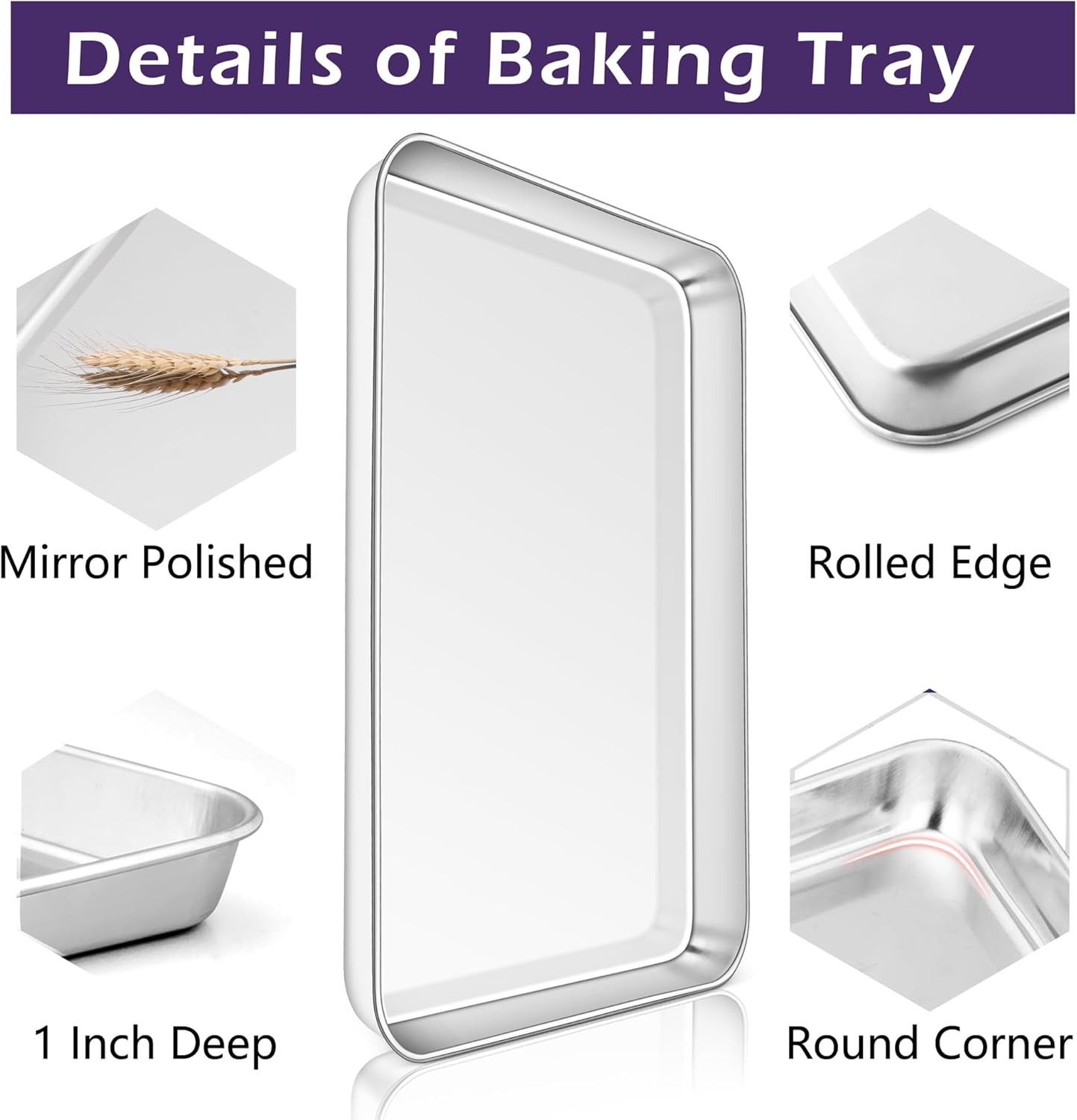 TeamFar Toaster Oven Pan Set of 2, Stainless Steel Toaster Oven Baking Tray Ovenware, 12.5’’x 9.5’’x1’’, Non Toxic & Healthy, Rust Free & Mirror Finish, Easy Clean & Dishwasher Safe