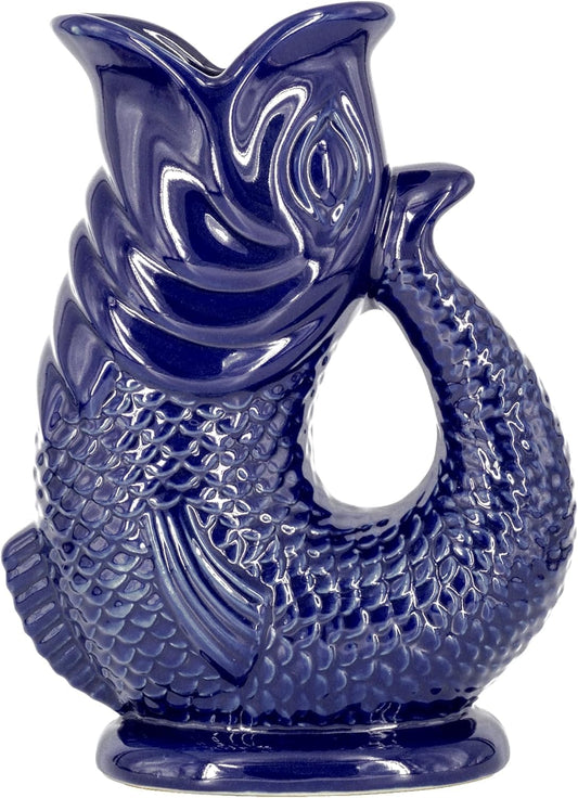 Gurgle Glug Jug The Bubble Jug® Dark Cobalt Blue 50 fl oz 1.5L Litre Extra Large Pitcher - Fish Shaped Jug - Decorative Ceramic Glugging Cocktail, Water and Gin Vase and Gurgling Carafe Pot