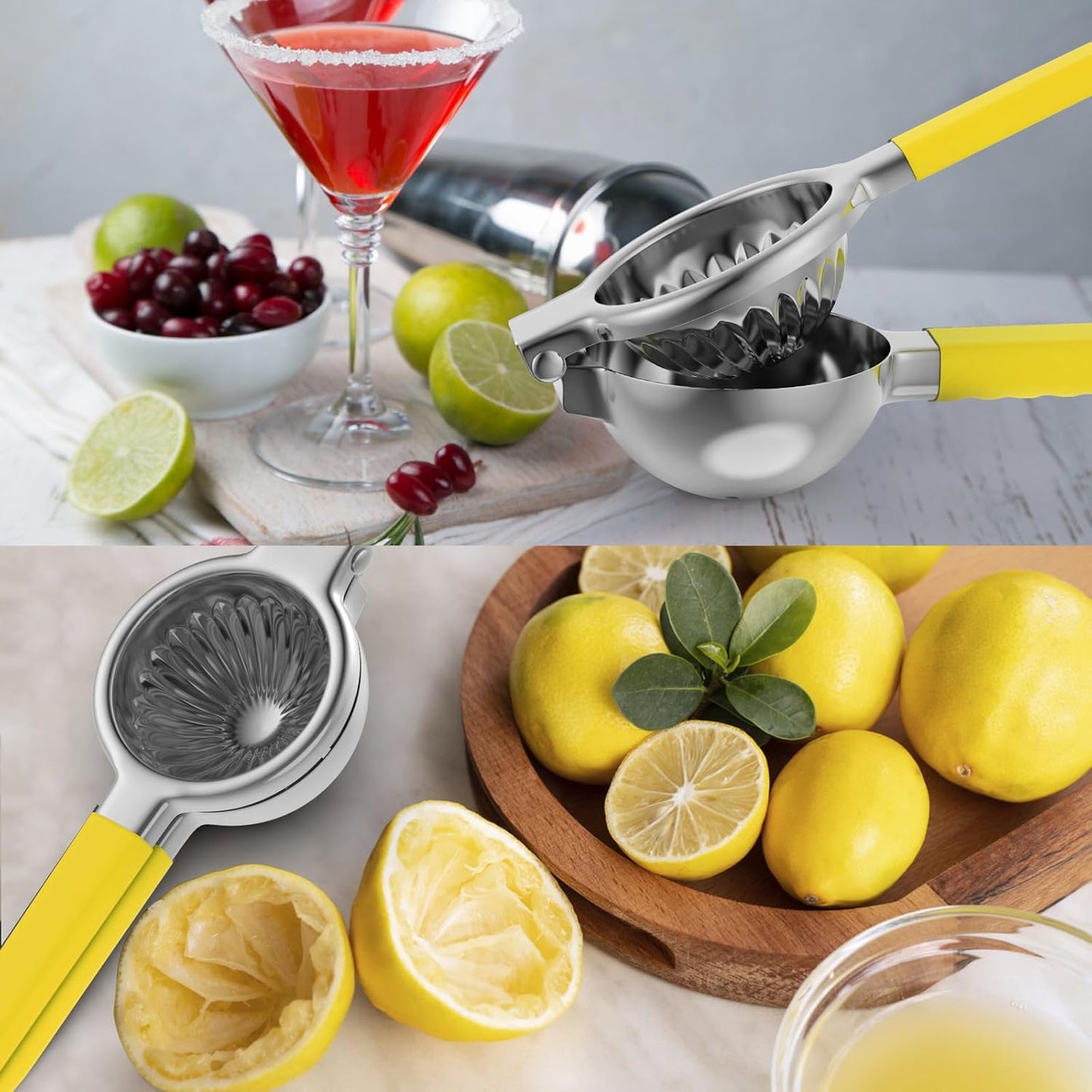 Lemon Squeezer Stainless Steel - Premium Quality, Heavy Duty Solid Metal Squeezer Bowl - Large Manual Citrus Press Juicer and Lime Squeezer (Yellow)