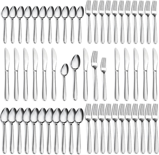 Pleafind 60-Pcs Silverware Set Service for 12, Premium Stainless Steel Flatware Set, Include Forks Spoons and Knives Set, Mirror Polished Cutlery Utensil Set for Home Restaurant, Dishwasher Safe