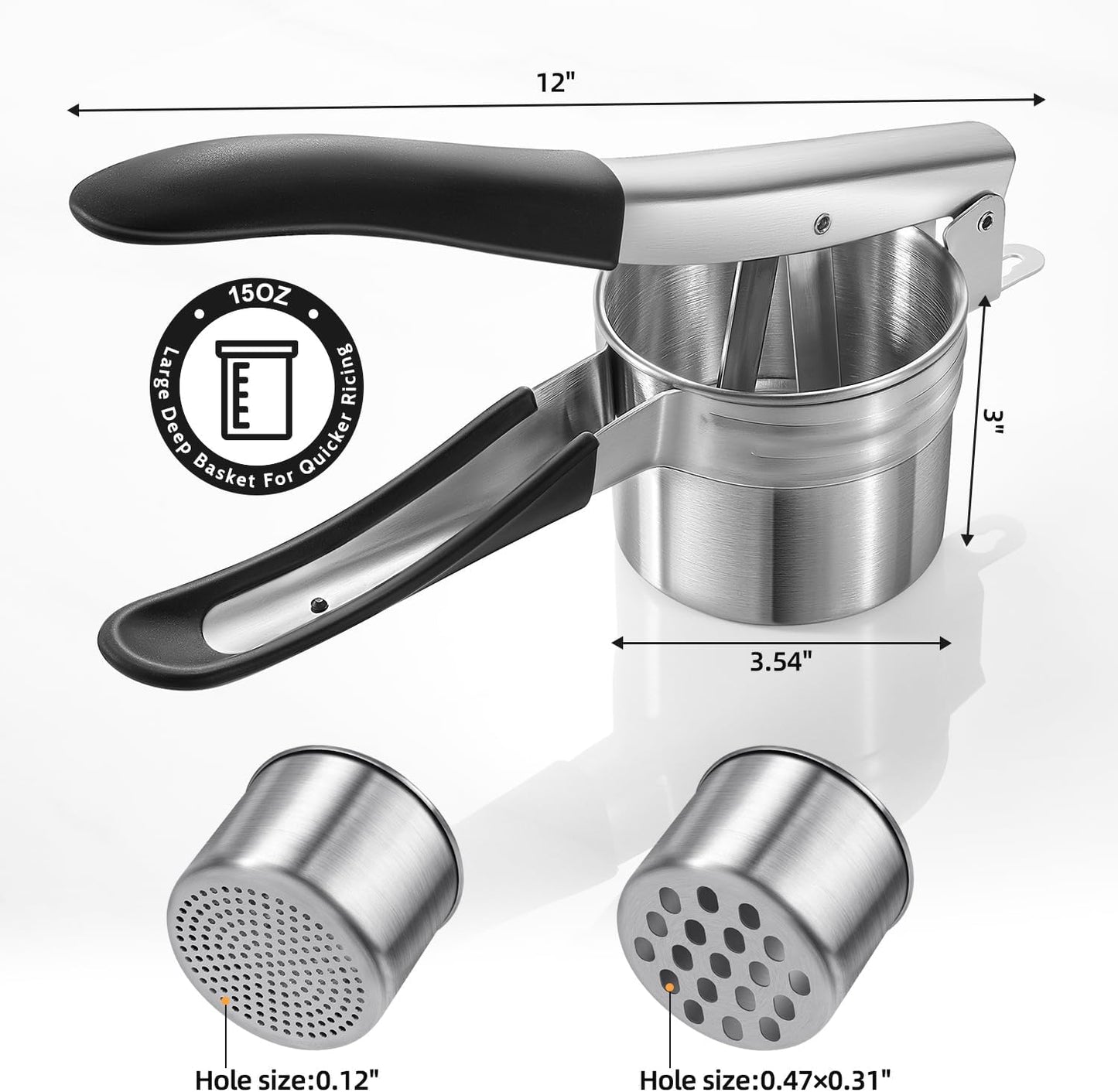 Potato Ricer, Sopito Stainless Steel Potato Masher with 2 Interchangeable Cups for Mashed Potatoes, Heavy Duty Kitchen Gadget for Home Use