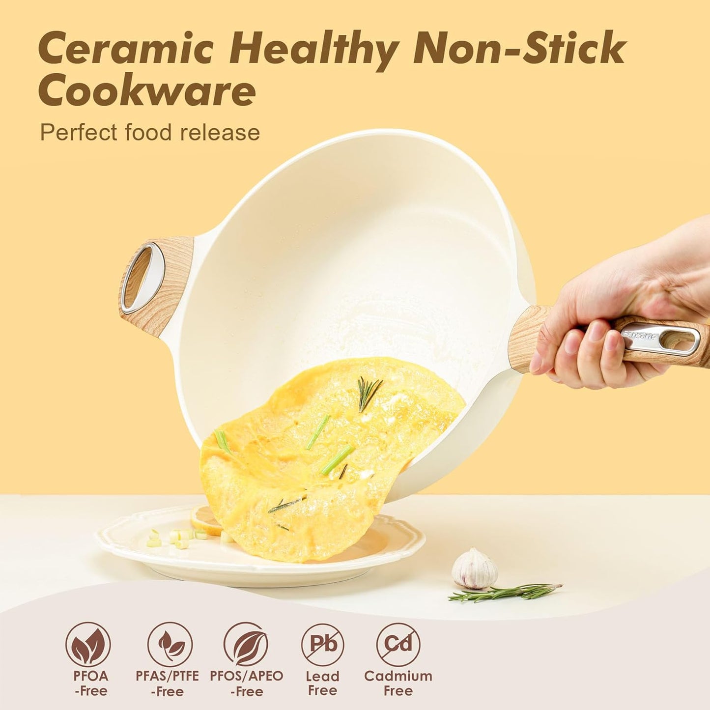 SENSARTE Ceramic Nonstick Frying Pan Skillet with Lid, 13.3 Inch Large Deep Frying Pan, 6 Qt Saute Pan, Induction Pan, Healthy Non Toxic Cooking Pan with Helper Handle, PFOA PFAS PTFE Free