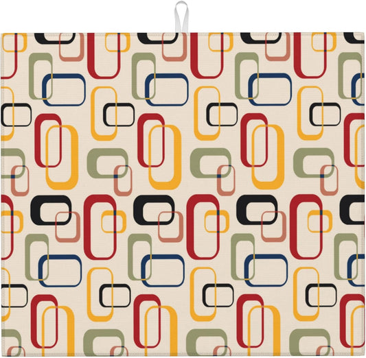 Mid Century Modern Retro Dish Drying Mat for Kitchen Counter Washable Absorbent Reversible Microfiber Vintage Decorative Drying Pad Kitchen Accessories 16x18 Inch