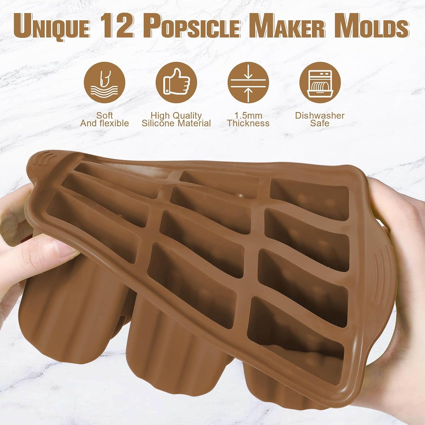Silicone Popsicles Molds,Ice Pop Cream Mold Set Homemade Toddler Popsicle Maker For Kids Para Paletas De Helado Kulfi BPA Free, with 50 Sticks, 50 Bags,50 wire Ties (Chocolate brown)