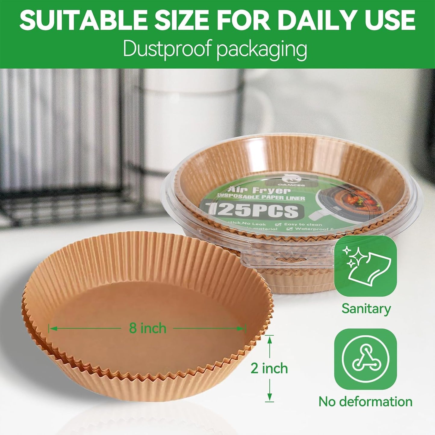 Air Fryer Liners,125 PCS Round Non-stick Disposable Paper Liners for 5-8QT, OAMCEG 8 inch Air Fryer Parchment Baking Paper for Frying, Baking, Cooking, Roasting and Microwave