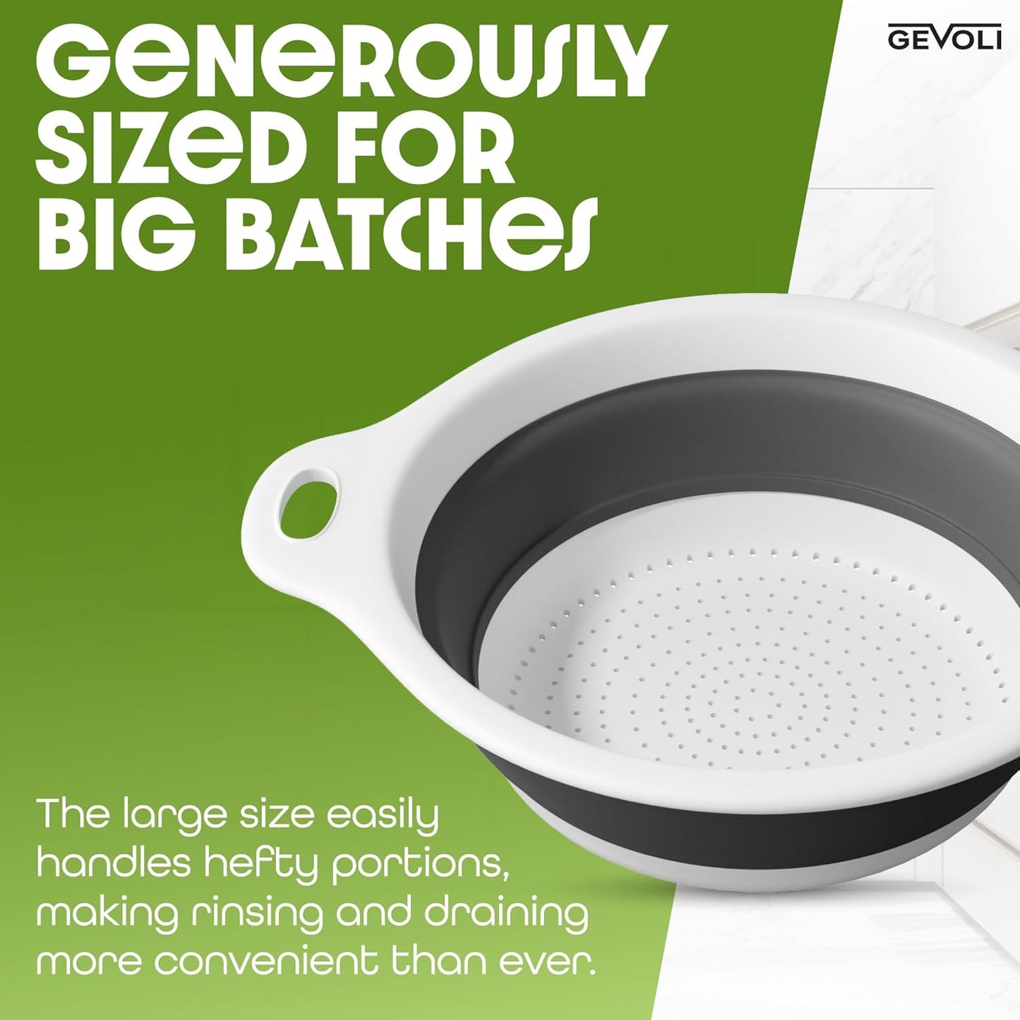 Collapsible Colander Strainer, Includes Over-sink Countertop Draining Base (5QT) Large Kitchen Drainer for Vegetables Fruit and Pasta, Round Foldable Draining Basket, Easy Storage (White)