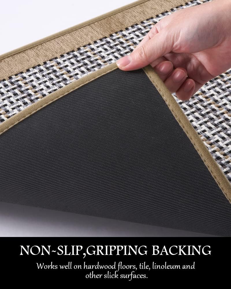 PADOOR Kitchen Mats for Floor, Kitchen Rugs Non Slip Washable, Half Circle Kitchen Floor Mat Sink Rug Rubber Backed Super Absorbent, 20”x32” Brown