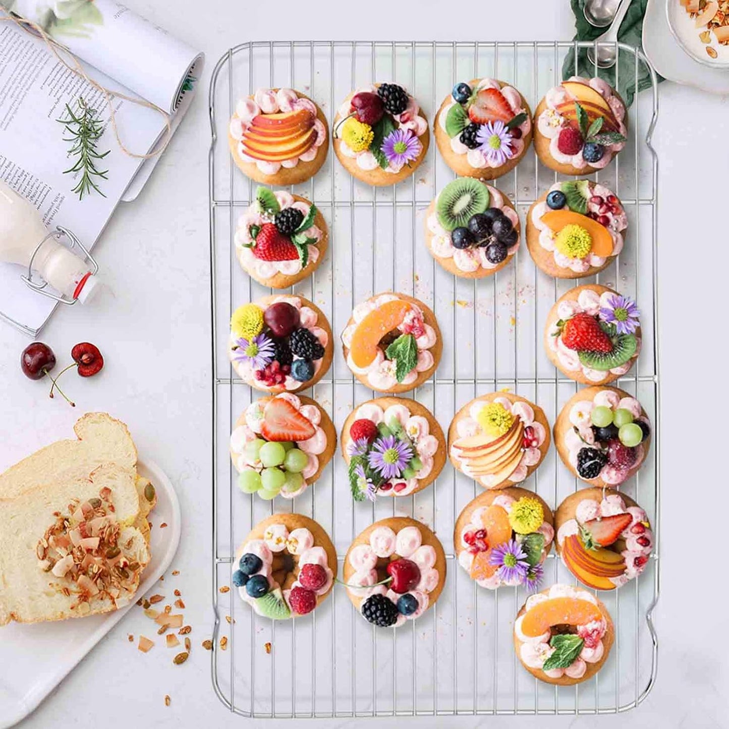 TeamFar Baking Sheet with Rack Set of 4, 20’’×14’’×1.2’’, Half Size Stainless Steel Cookie Sheet Baking Pans with Cooling Rack Set, Non Toxic & Rust Free, Mirror Finish & Easy Clean, 2 Pans & 2 Racks