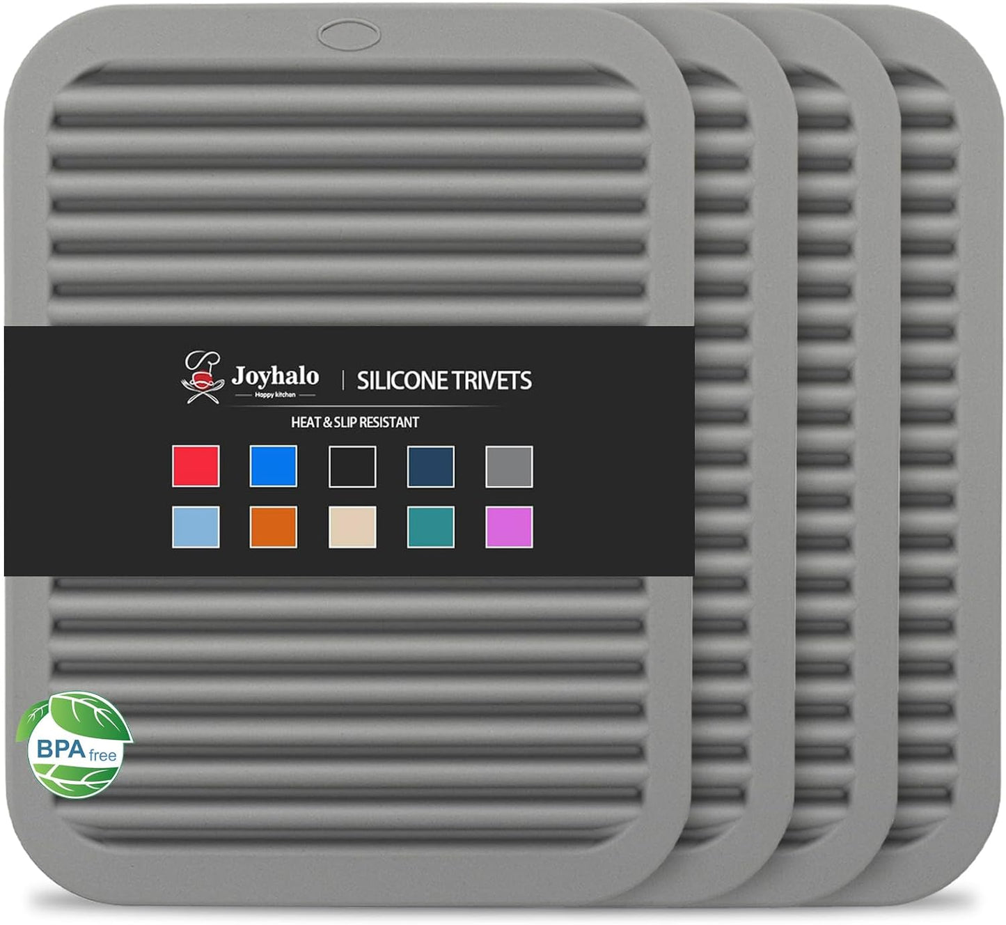 Joyhalo 4 Pack Silicone Trivets for Hot Pots and Pans,480℉ Heat Resistant Trivets for Hot Dishes,Hot Pads for Countertop,Kitchen Potholders,Grey