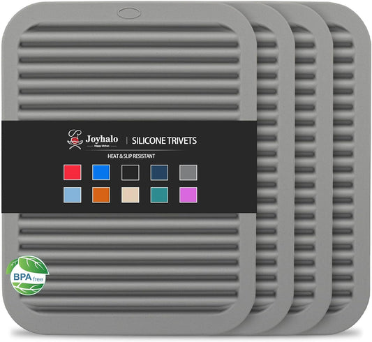 Joyhalo 4 Pack Silicone Trivets for Hot Pots and Pans,480℉ Heat Resistant Trivets for Hot Dishes,Hot Pads for Countertop,Kitchen Potholders,Grey