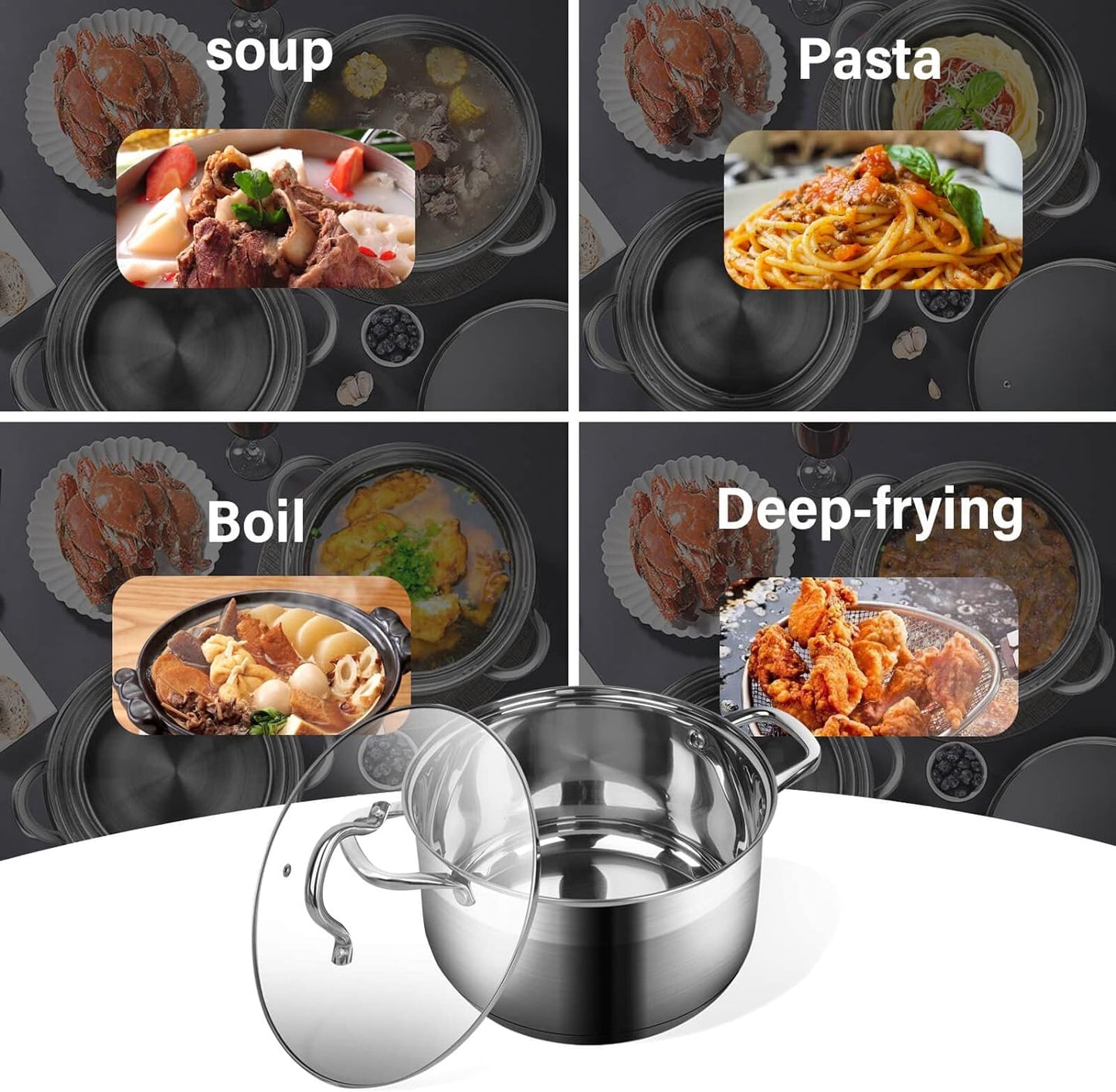 Stainless Steel Stock pot-10 Quart pot-Stockpots with Lid -Soup Pot-Induction Pot-Cookware-Cooking Pot-crock pot