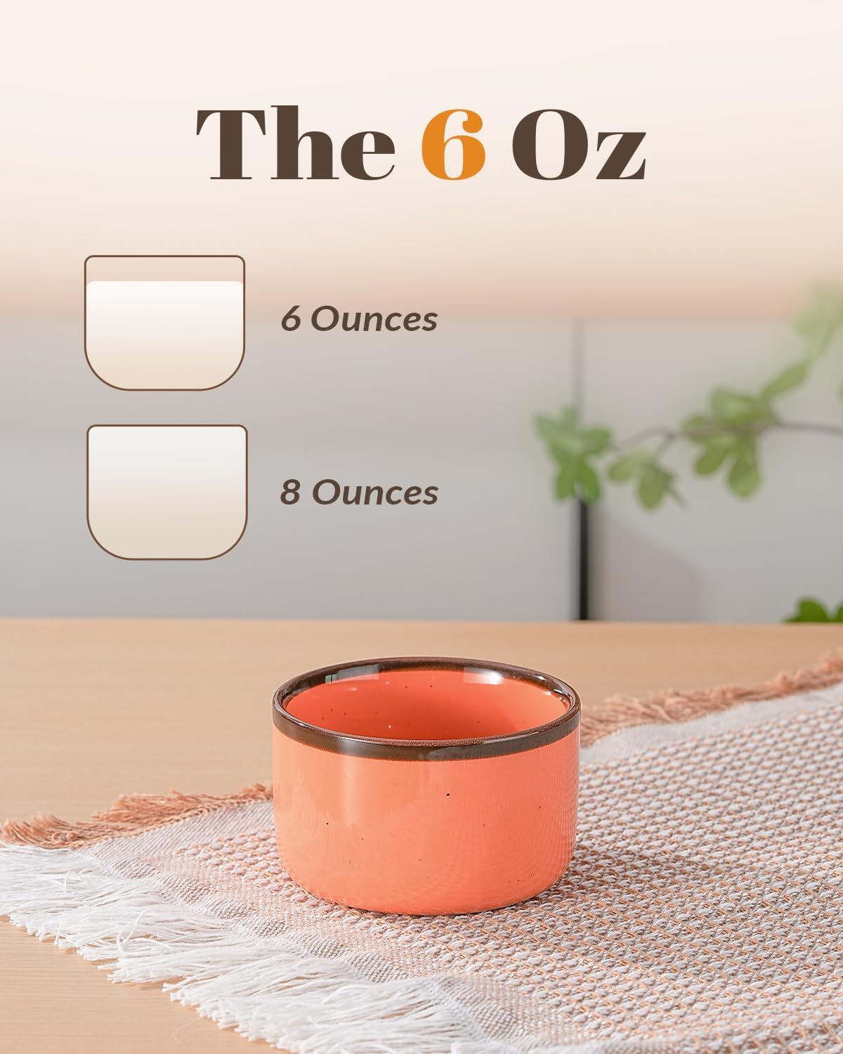 Juimma Ramekins 6 oz, Creme Brulee Ramekins Oven Safe, Ramiken Small Bowls Ceramic Baking Dishes for Pudding Custard, Dipping Sauce Cups for Souffle Ice Cream, Set of 6, Morandi Color