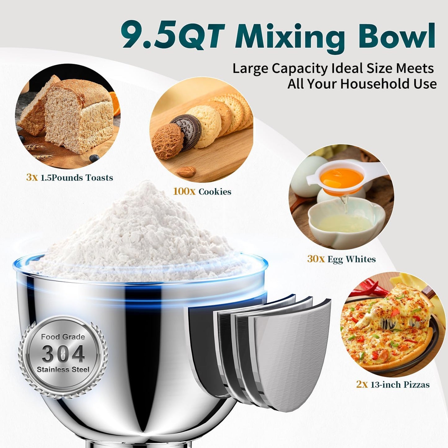 COOKLEE Stand Mixer, 9.5 Qt. 660W Electric Kitchen Mixer with Dishwasher-Safe Dough Hooks, Flat Beaters, Wire Whip & Pouring Shield Attachments for Most Home Cooks, Red